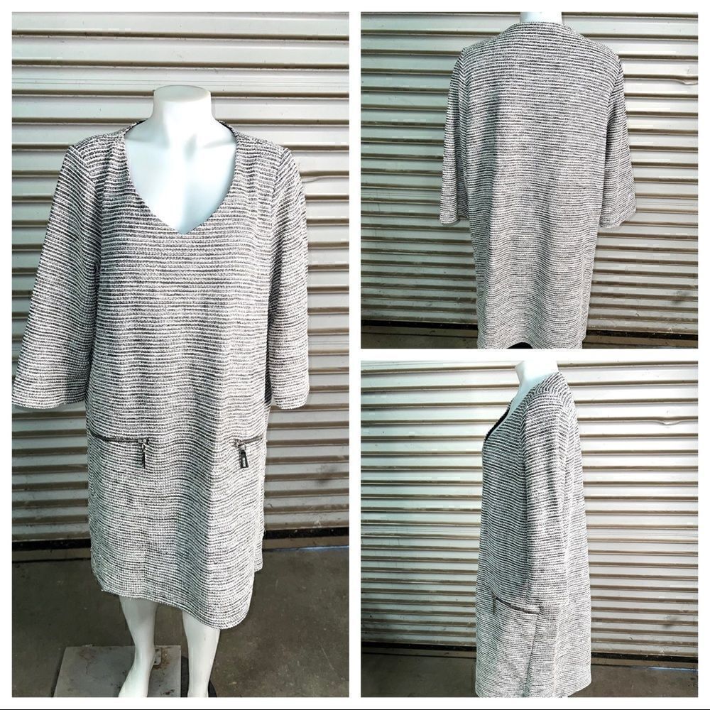 MSK black, white and silver metallic thread A Line dress with faux pockets - Picture 6 of 11